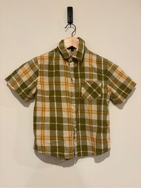 Spring&Gege Size S Green Yellow Plaid Short Sleeve Cotton Button Down Shirt Kids